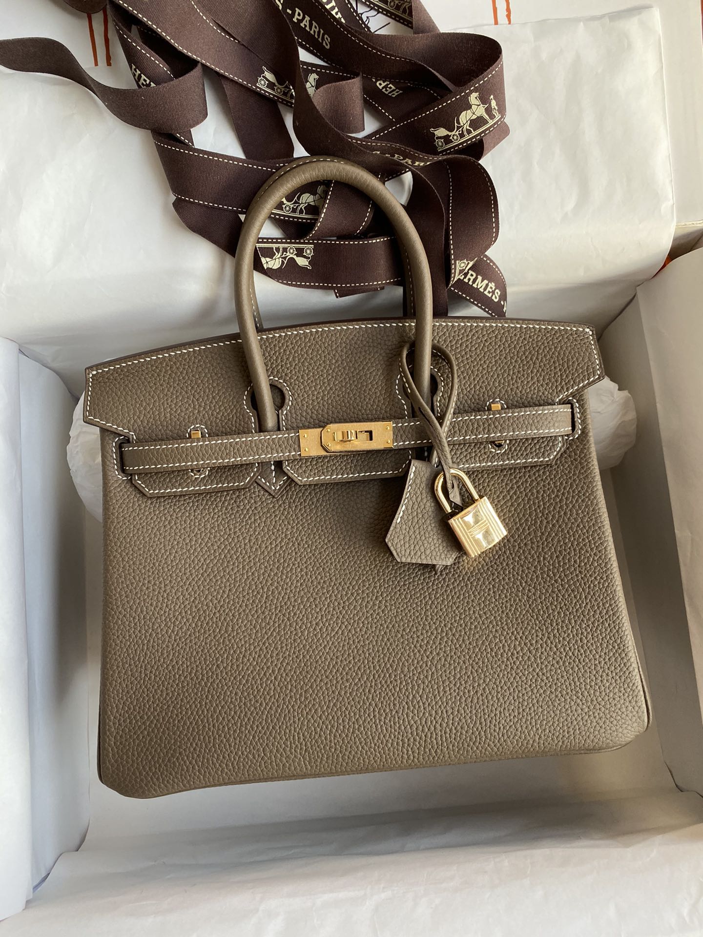 Hermes Birkin 25CM Togo Leather Handbag Etoupe